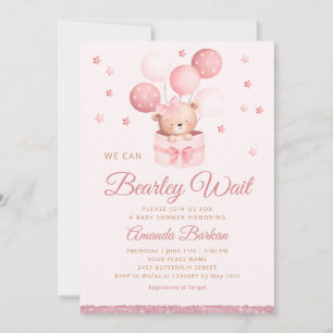 Invitation On peut attendre Teddy Bear Baby shower fille