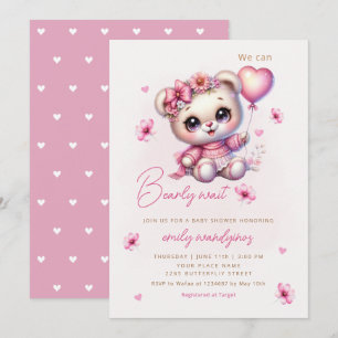 Invitation On peut attendre Teddy Bear Baby shower fille