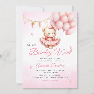 Invitation On peut attendre Teddy Bear Baby shower fille
