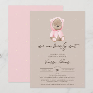 Invitation On peut attendre Teddy Bear Baby shower fille