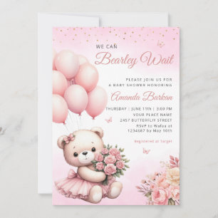 Invitation On peut attendre Teddy Bear Baby shower fille