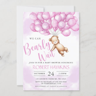 Invitation On peut attendre Teddy Bear Baby shower fille