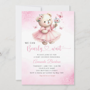 Invitation On peut attendre Teddy Bear Baby shower fille