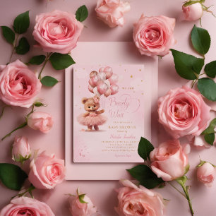 Invitation On peut attendre Teddy Bear Baby shower fille