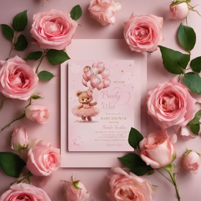 Invitation On peut attendre Teddy Bear Baby shower fille (Créateur téléchargé)
