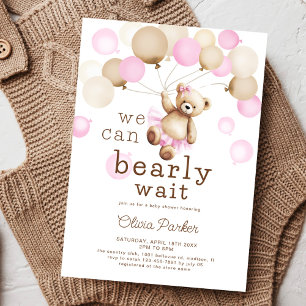 Invitation On peut attendre Teddy Bear Baby shower fille