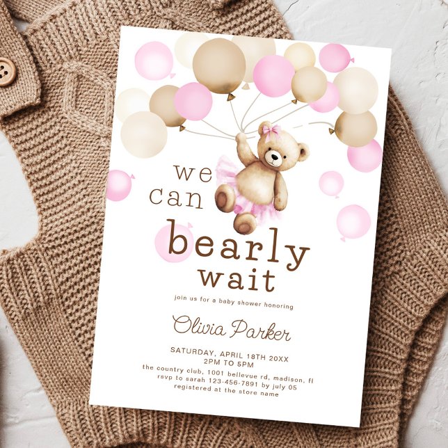 Invitation On peut attendre Teddy Bear Baby shower fille (Créateur téléchargé)