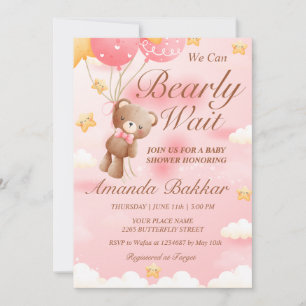 Invitation On peut attendre Teddy Bear Baby shower fille