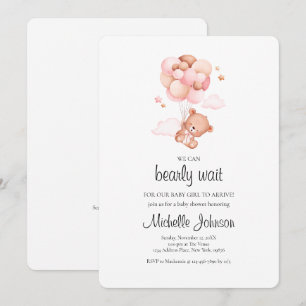 Invitation On Peut Attendre Teddy Bear Baby shower rose