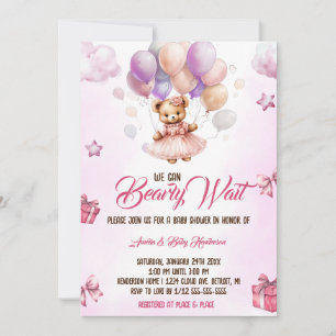 Invitation On peut attendre Teddy Bear Baby shower rose