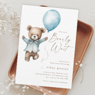 Invitation On Peut Attendre Teddy Bear Boys Baby shower