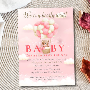 Invitation On peut attendre Teddy Bear Girl Baby shower