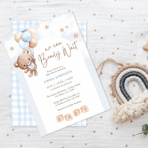 Invitation On Peut Attendre Teddy Ours Bébé Garçon Douche