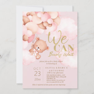 Invitation On peut attendre Teddy Pink Baby Girl Douche