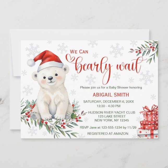 Invitation "On peut attendre tôt" Baby shower de l'ours de No (Devant)