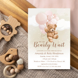 Invitation On peut attendre tôt Teddy Bear Baby shower rose