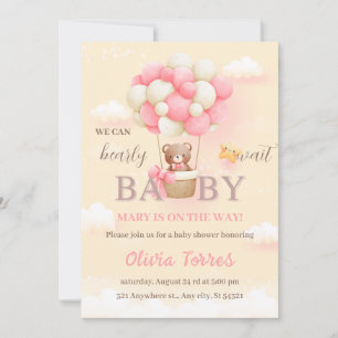 Invitation On peut attendre tôt Teddy Bear Baby shower rose