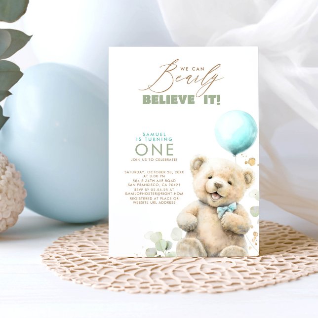 Invitation On peut facilement le croire - Teddy Bear 1er anni (We Can Bearly Believe It - First Birthday Invitations)