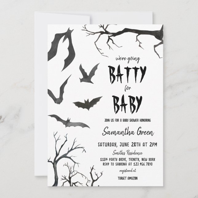 Invitation On va devenir Batty pour le Baby shower (Devant)