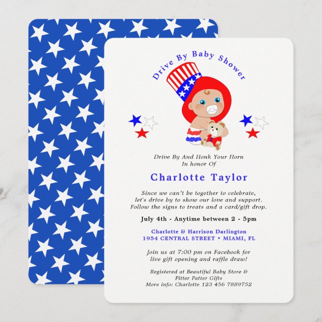 Invitation Oncle Patriotique Sam American Drive Par Baby show (Devant / Derrière)