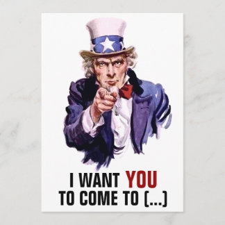 Invitation Oncle Sam "je vous veux" personnalisables