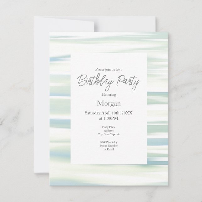 Invitation Ondes De Sage Turquoise Douce (Devant)