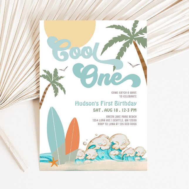 Invitation ONE Cool Surfing Boy 1er Birthday Beach Party (Créateur téléchargé)