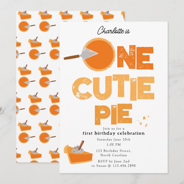 Invitation One Cutie Pie Invite 1st First Birthday Cute (Devant / Derrière)