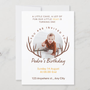 Invitation One Deer Antlers Rustique 1ère fête d'anniversaire