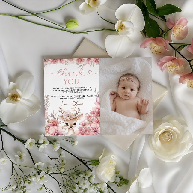 Invitation One-deer-ful Photo Thank You Card (Créateur téléchargé)