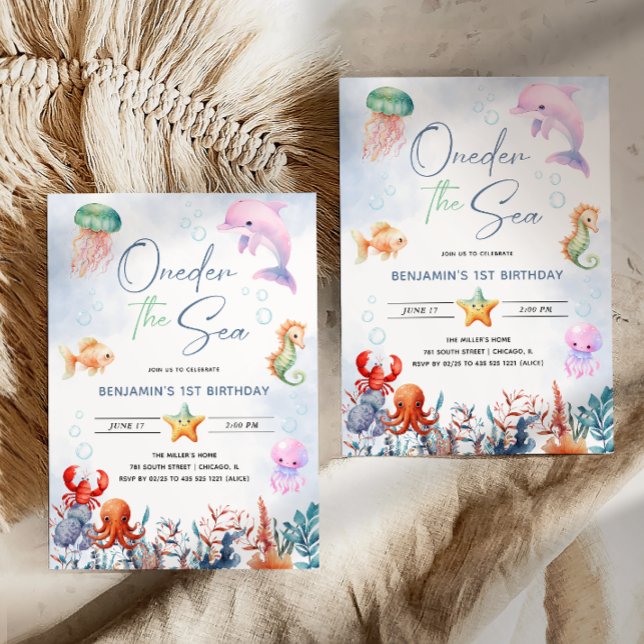 Invitation One-der La Mer 1er Anniversaire Sous La Mer (Créateur téléchargé)