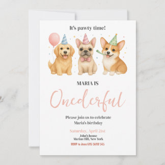 Invitation ONE derful Pawty Time Chien chiot fête d'anniversa