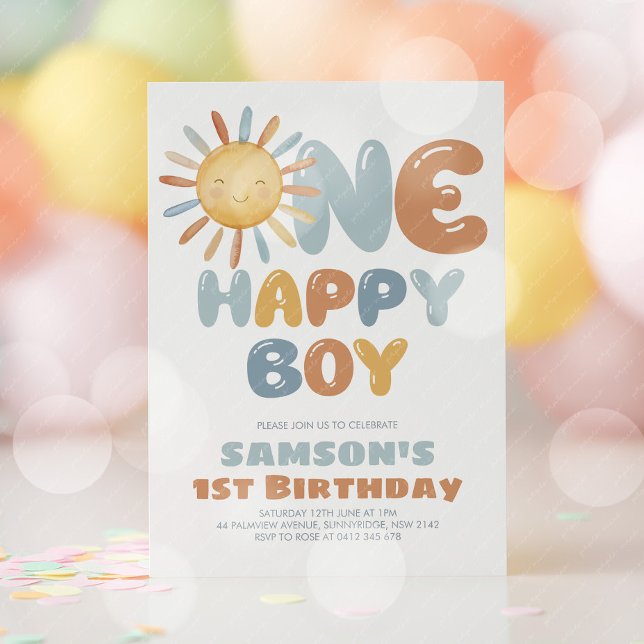 Invitation One Happy Boy Sun 1st Birthday (One Happy Boy! Boy's sun 1st birthday invitation )