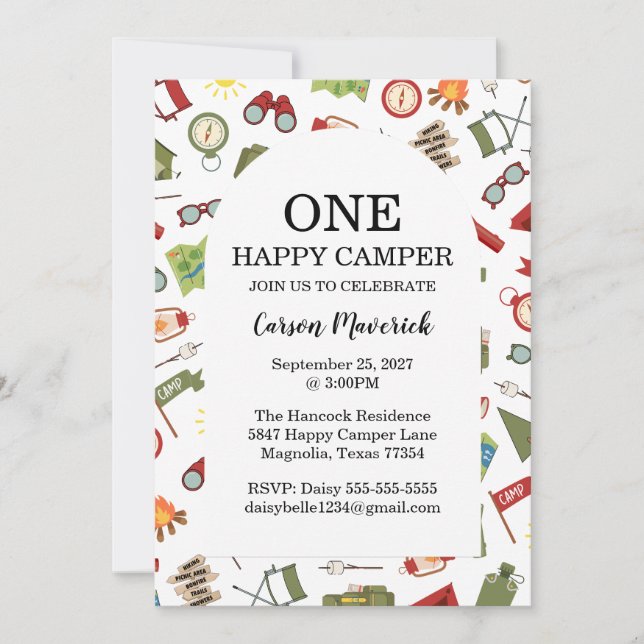 Invitation One Happy Camper Adventure Birthday (Devant)