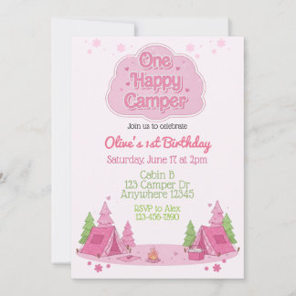 Invitation One Happy Camper Pink 1st Birthday