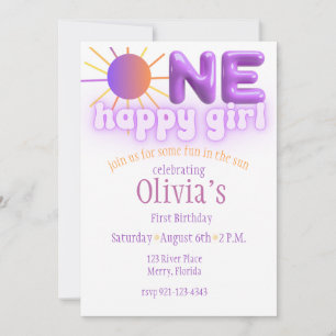 Invitation One Happy Girl, thème soleil Anniversaire Invitati