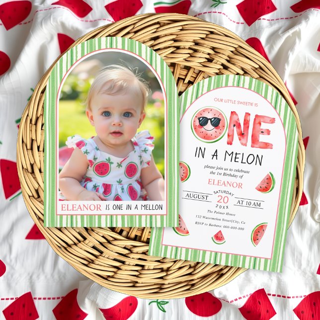 Invitation One in a melon 1st birthday watermelon summer (Créateur téléchargé)