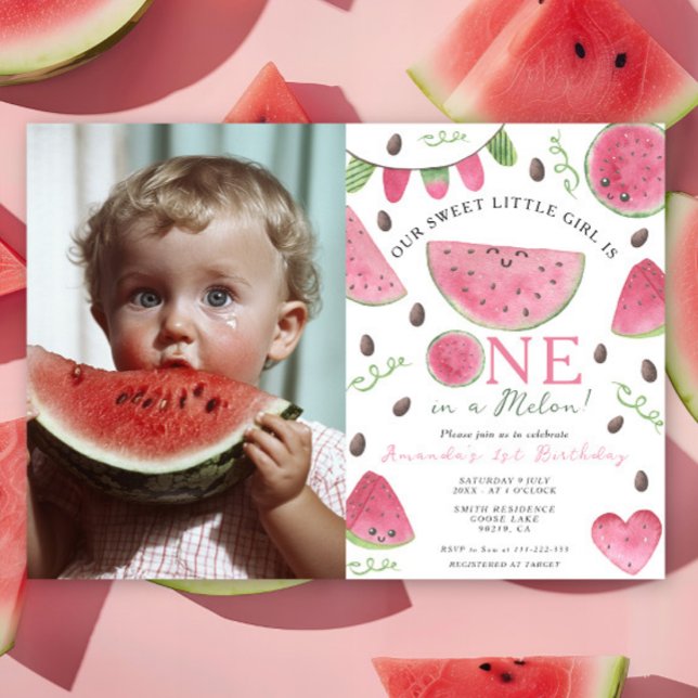 Invitation One in a Melon Cute Watermelon Girl 1er anniversai (Créateur téléchargé)