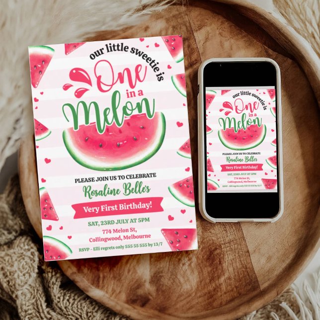 Invitation One In A Melon Girl Premier anniversaire 1er anniv (Créateur téléchargé)