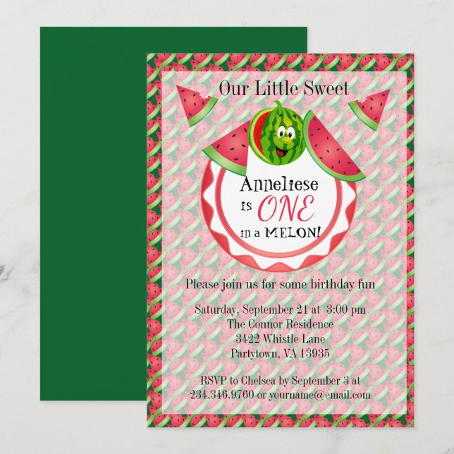 Invitation One in a Melon Kid's 1st Birthday (Devant / Derrière)