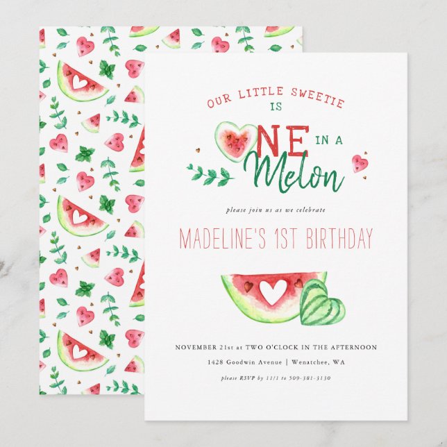Invitation One In A Melon | Première année Pastèque (Devant / Derrière)