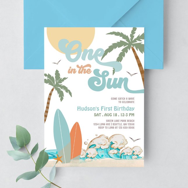 Invitation ONE In SUN Surfing 1er Birthday Beach Party (Créateur téléchargé)