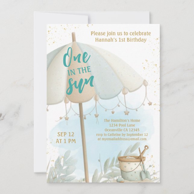 Invitation One in the Sun Summer Beach First Birthday (Devant)