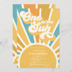 Invitation One In The Sun Sunshine 1er Anniversaire Retro Blu