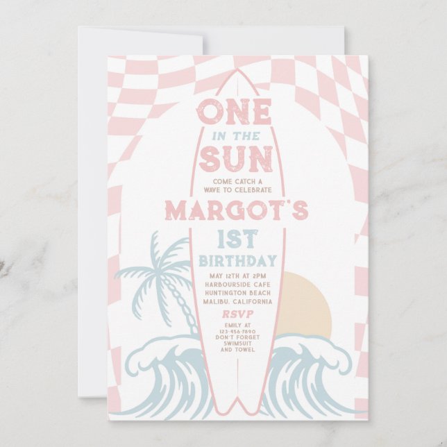 Invitation One In The Sun Surf Surfboard 1er anniversaire (Devant)