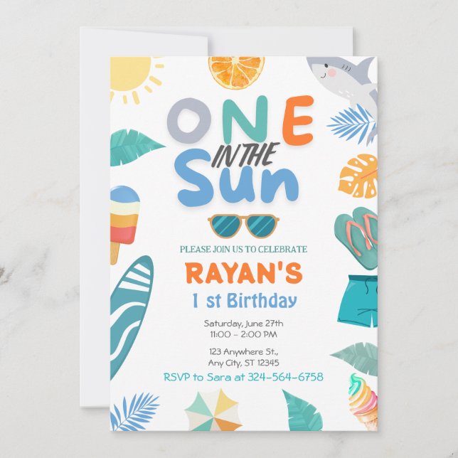 Invitation One In The Sun Tropical Beach 1st Birthday Party (Devant)