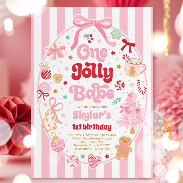 Invitation One Jolly Babe Christmas Coquette Bow 1st Birthday (Créateur téléchargé)