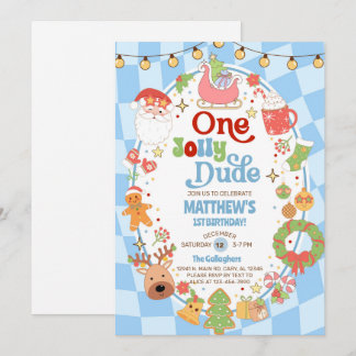 Invitation One jolly dude boy 1st Christmas birthday invite.