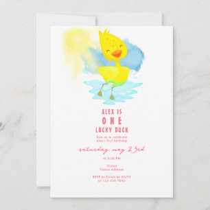 Invitation ONE Lucky Duck Girl 1er anniversaire de fête aquar