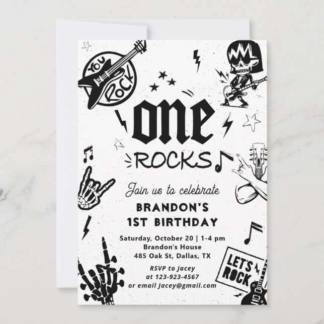 Invitation One Rocks Guitar Rock et Roll 1er Anniversaire (Devant)
